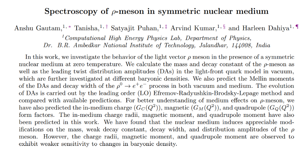 Spectroscopy of ρ-meson in Symmetric Nuclear Medium — Accepted in Physical Review D